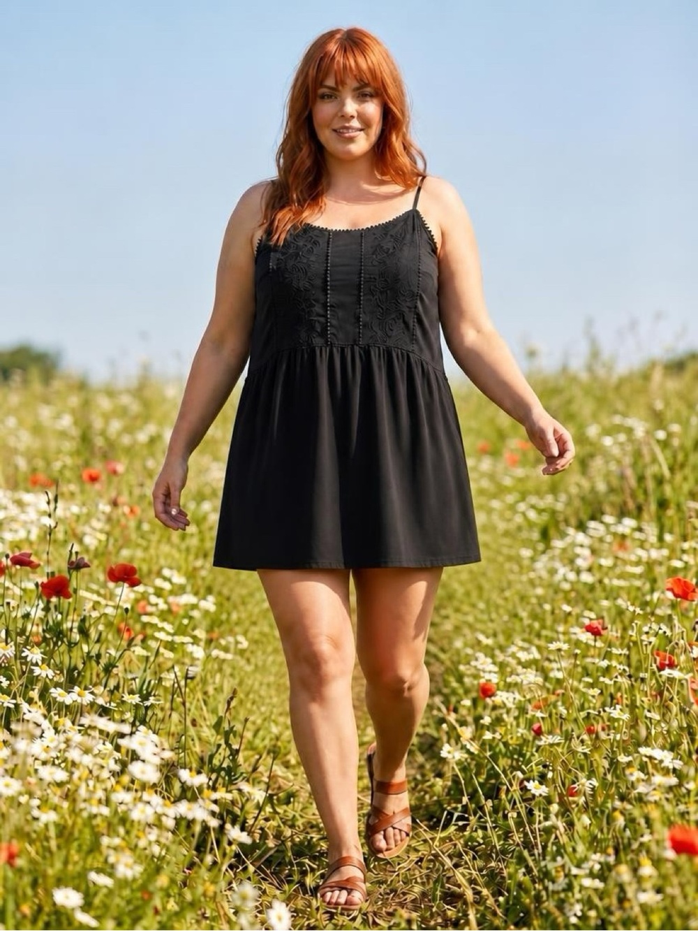 LOFT NWT XL Black Floral Embroidered Babydoll Mini Dress | Boho Swing